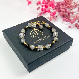 Bransoletka z czarnego turmalinu, labradorytu i kryształu górskiego – talizman ochrony, siły i klarowności