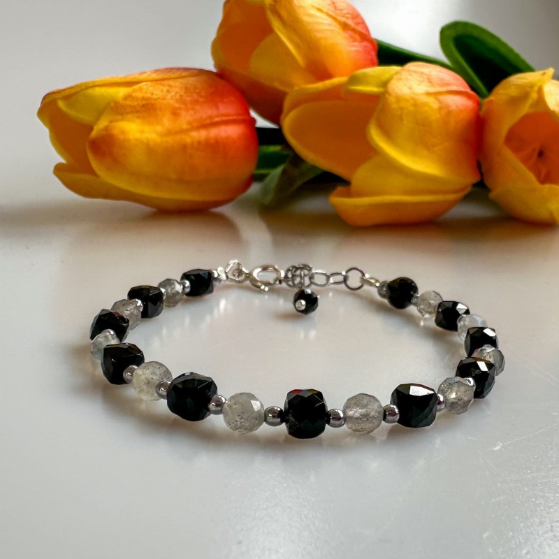 srebrna bransoletka z labradorytem i turmalinem