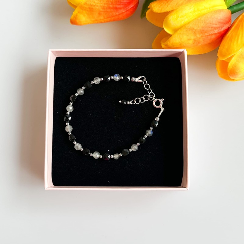 srebrna bransoletka z labradorytem i turmalinem