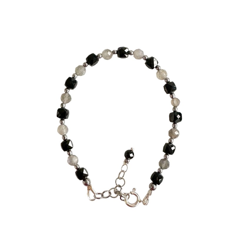 srebrna bransoletka z labradorytem i turmalinem