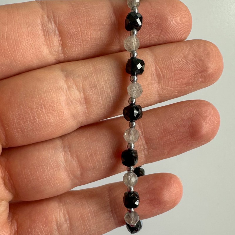 srebrna bransoletka z labradorytem i turmalinem