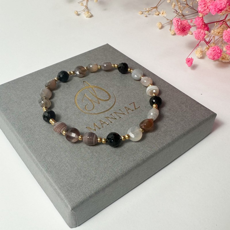 bransoletka z agatem i czarnym turmalinem