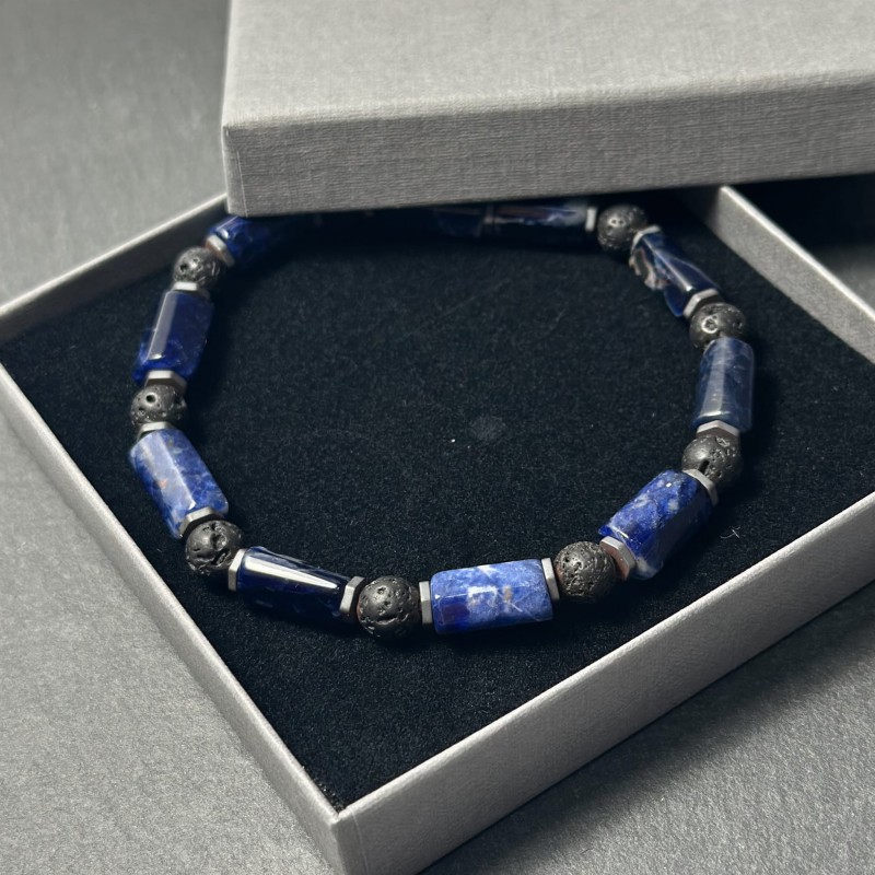męska bransoletka z sodalitów i lawy wulkanicznej