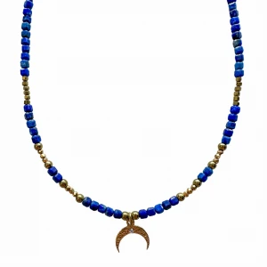 Naszyjnik damski -kamienie naturalne Lapis Lazuli plus zawieszka Lunula 