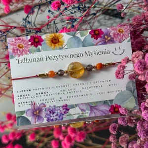Bransoletka na sznurku . Talizman pozytywnego myślenia kamienie naturalne cytryn ,kwarc dymny, karneol. 