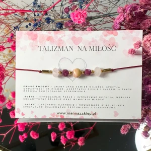 Bransoletka na sznurku. Talizman na miłość. Kamienie naturalne ,rubin,kwarc różowy , opal